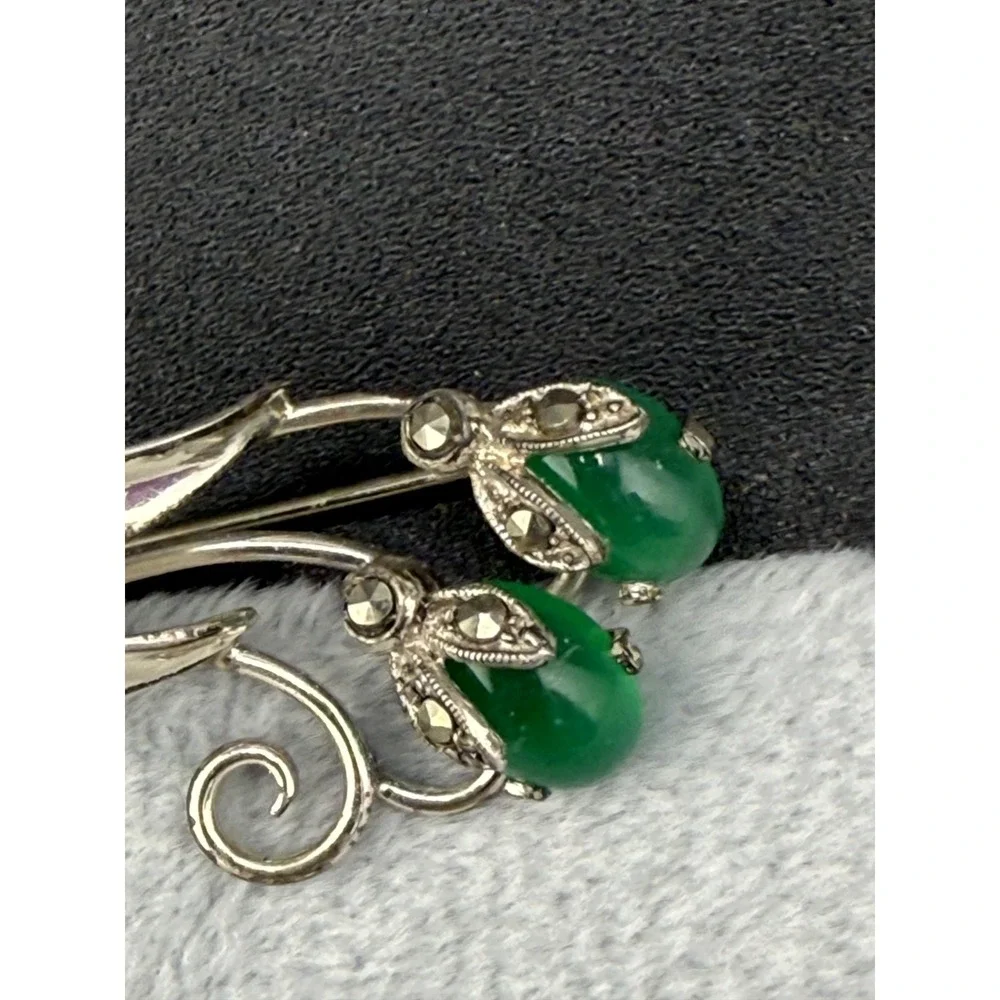 Vintage Flower Brooch Green 830 Silver‎